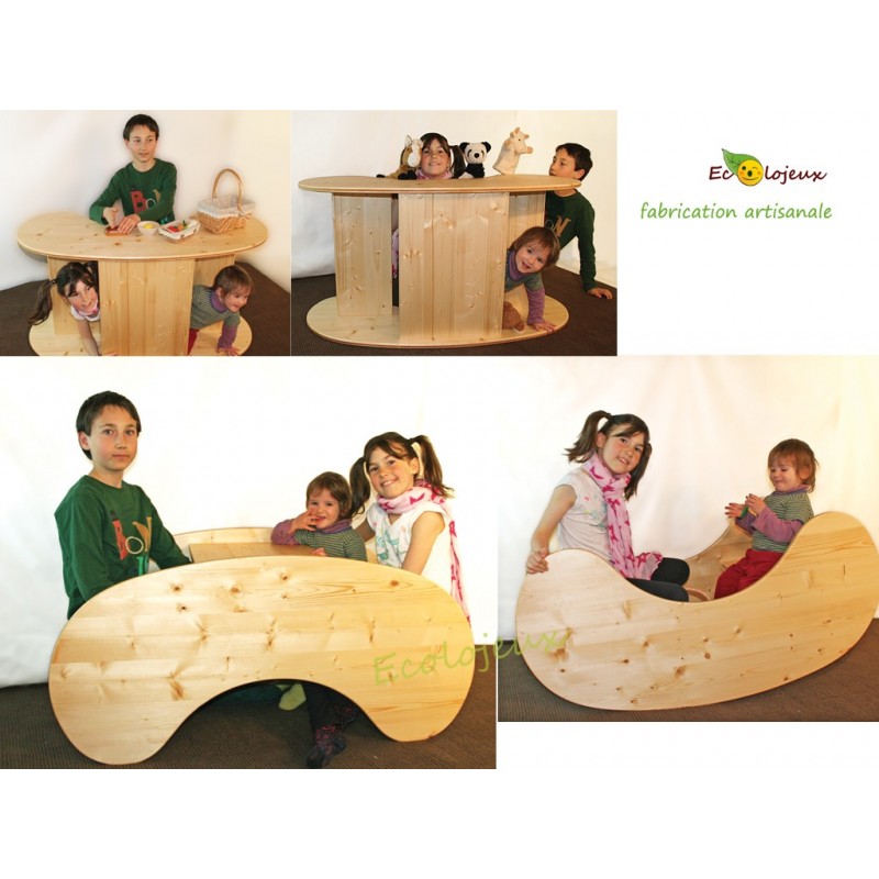 Bascule en bois , table enfants en bois et marchande en bois