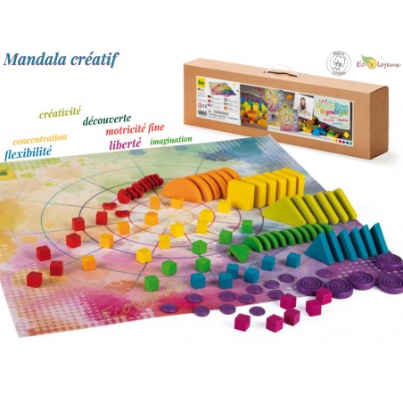 PROMO Jouet libre bois Mandala arc en ciel créatif Mandalay rainbow Erzi 102 pcs Jeu construction 42280