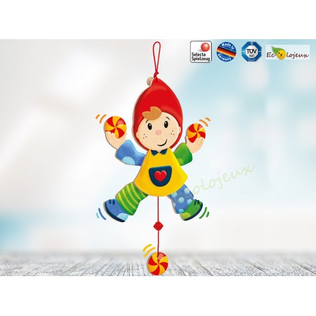 PROMO JOUET EVEIL Pantin en bois Lutin jongleur Carli Selecta 60008 Jeu traditionnel du Pinocchio