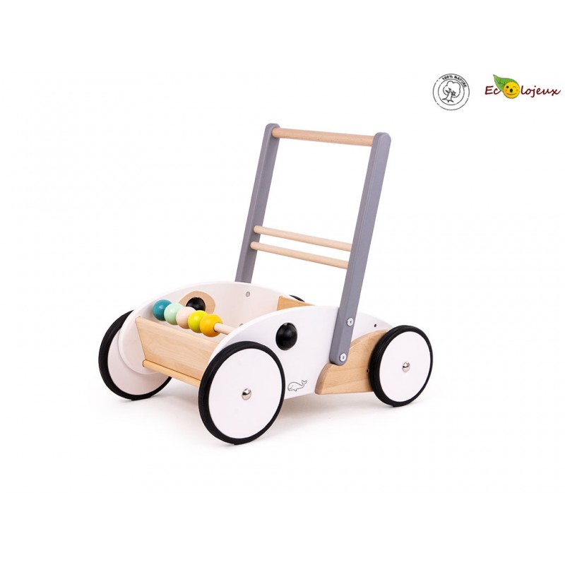 Chariot de marche baby walker en bois vert trotteur avec un tableau  d'activité