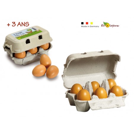 dinette bois erzi Oeufs en bois dans une boîte - Blanc ou brun 17011