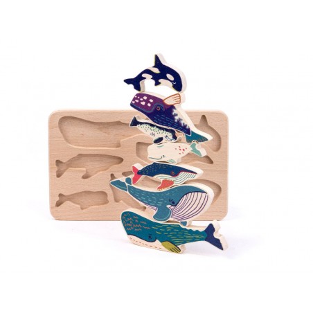 Puzzle en bois des animaux marins Baleines Tableau de Tri BAJO